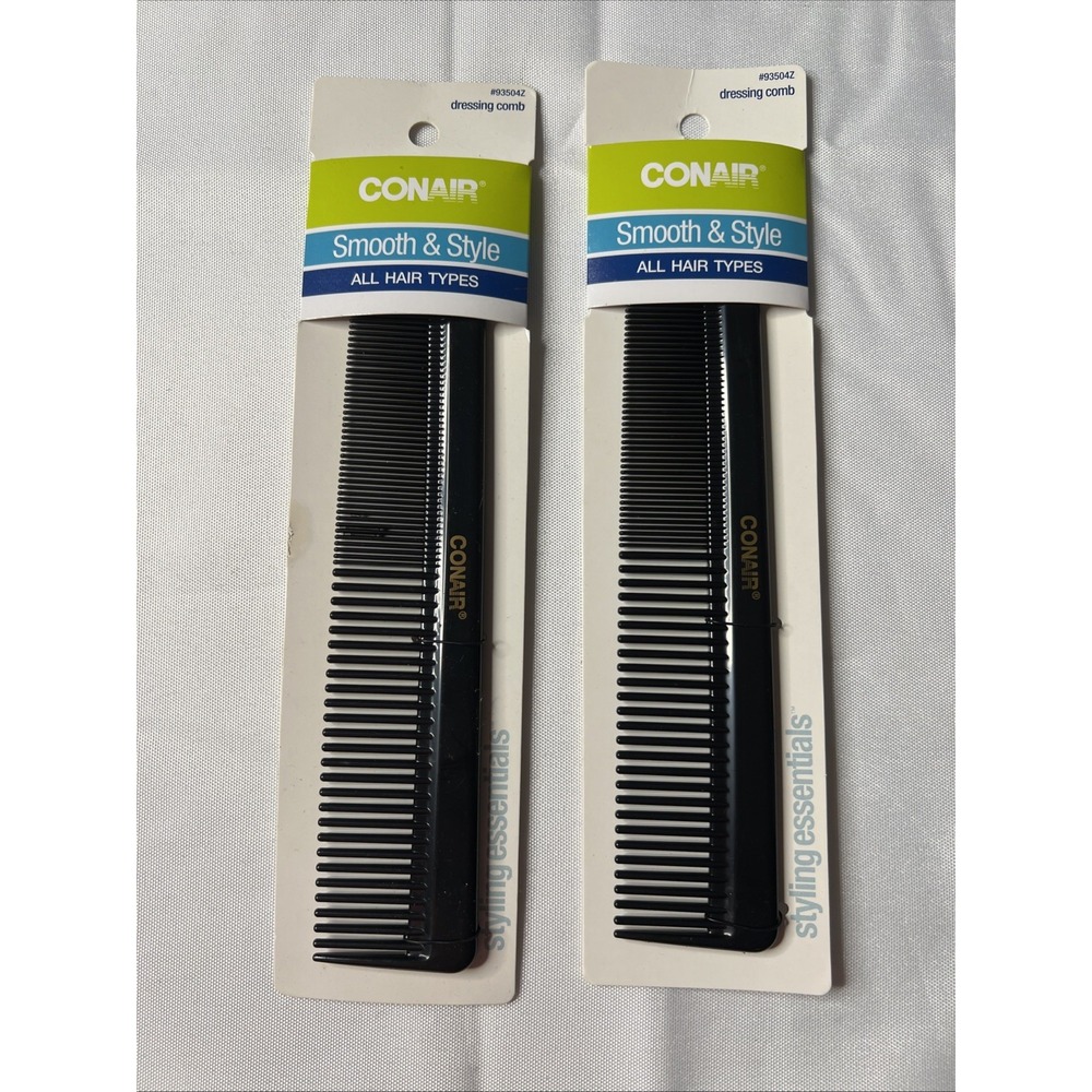 Set of 2 Conair Smooth & Style Dressing Combs - Black Plastic Hair Combs #93504Z